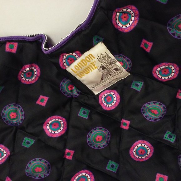 Vintage 90s London Fog Quilted Coat Liner -Lreg Daisy Circles Zipper-edge Nylon - Picture 9 of 12